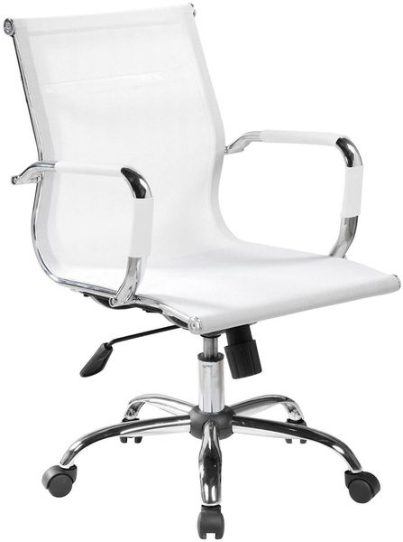 Dmora Stuhl mit Rädern Asuni, Chefsessel mit Armlehnen, Ergonomischer Bürostuhl, Weiß, 62x54h92/102 cm