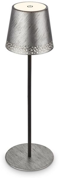 BRILONER – LED Akku Tischleuchte 2 in 1, Stufenweise Dimmbar, Touch, Mobiles Licht, LED Tischlampe Aussen, LED Tischleuchte kabellos, Antik-Silber, 12x38 cm