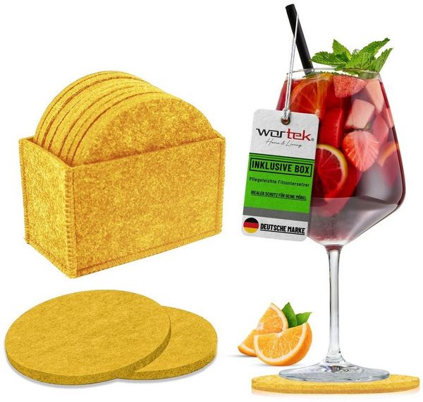 wortek Getränkeuntersetzer Filz-Untersetzer Rund für Gläser 10er Set + Box, Zubehör für Tisch & Gläser, Set, 10-tlg, waschbare Getränke Glasuntersetzer Gläser, Tischuntersetzer Filz 10 cm