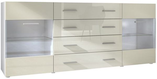 Sideboard Kommode Bari V2, Korpus in Weiß matt / Front in Creme Hochglanz (166 x 72 x 35) Bild 4