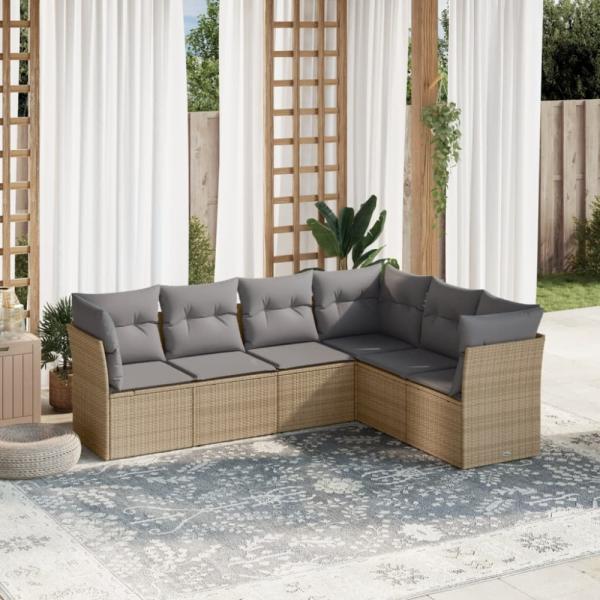 vidaXL 6-tlg. Garten-Sofagarnitur mit Kissen Beige Poly Rattan 3217679