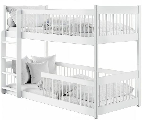 Kids Collective Kinderbett Hochbett Etagenbett 80x180, 90x190, 90x200 cm, umbaubar zu 2 Betten (mit abgerundeten Kanten), 90x200 cm von 4. bis 18. Lebensjahr, Weiß mit 2 Matratzen