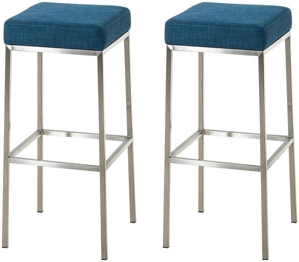 CLP 2er Set Barhocker Montreal Stoff gepolsterte Sitze und Gestelle mit Fußstützen,blau edelstahl