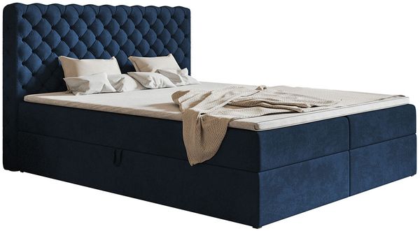 AX LIVING Boxspringbett Bonio VIII – 160 cm Breite, Schlafkomfort Blau
