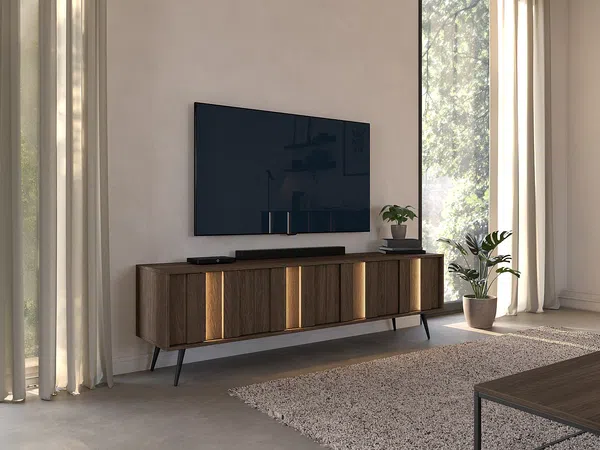 Vente-unique - KALSIYA TV unit Holz, Platte Braun - B 40 cm x H 53,6 cm x L 183,3 cm