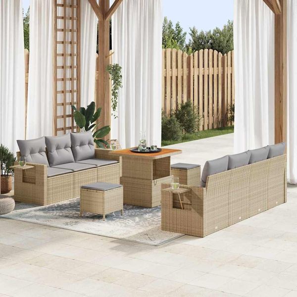 vidaXL Garten-Sofa-Set mit Kissen 10 pcs Beige und Hellgrau 3363657