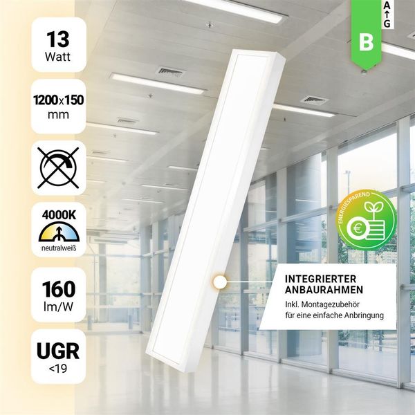LED Anbauleuchte 120x15 cm Neutralweiß 4000K 13W UGR