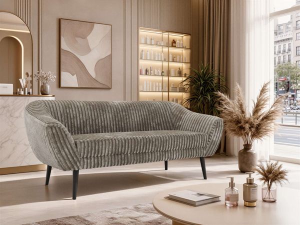 Sofa, Wohnzimmersofa PIRS 3, Skandinavisches Sofa 3-Sitzer, Sofa mit Wellenfederung, schwarze Füße, Breite 180 cm Hoher Sitzkomfort - Hellbraun Cord