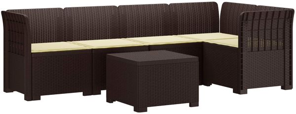 vidaXL 5-Sitzer Gartensofa mit Kissen Rattan-Look PP Braun 3444074