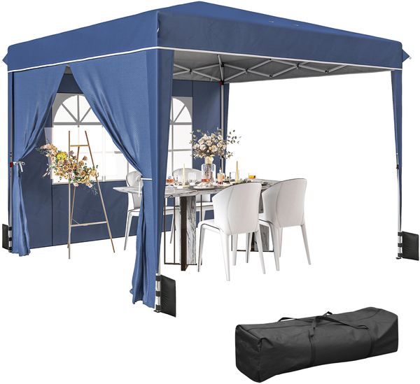 Faltbarer Pavillon (3 x 3 m) mit verstellbaren Wänden und Höhe, UV-Schutz 50+, dunkelblau