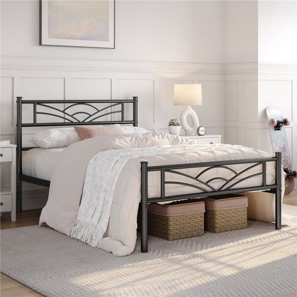 Yaheetech Metallbett mit Lattenrost, Wolkenmuster, Schwarz, 90x190 cm