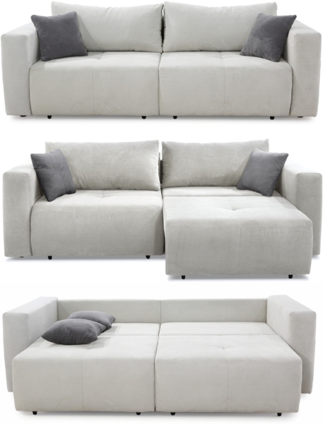 Schlafcouch Verwandlung Big-Sofa - Ecksofa Gästebett Bettkasten Cord Silber-Grau