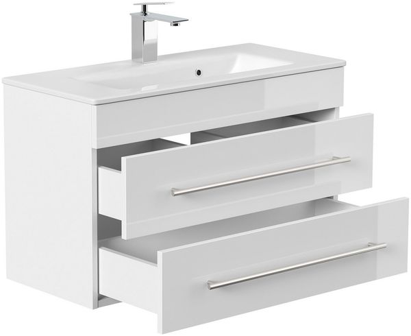 Posseik Badmöbel-Set Badmöbel Waschplatz "Portus 800 SlimLine" 80 cm weiß Hochglanz
