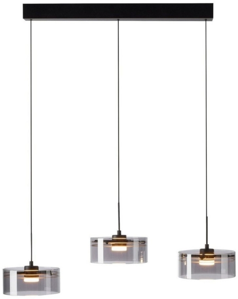 MONDO LED Pendelleuchte KARENA, 3-flammig, Rauchfarben, Schwarz, Metall, Höhenverstellbar, LED fest integriert, Extra-Warmweiß, Rauchglas, B 74 x H 180 x T 18 cm