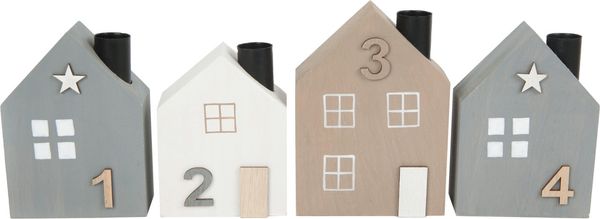 TrendLine Dekohaus Set aus 4 Kiefernholz-Häusern 14 x 5,5 x 36,5 cm mehrfarbig