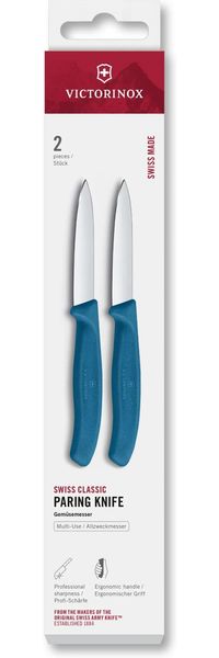 Victorinox Swiss Classic, Schäl- und Gemüsemesser Set, 2teilig, Extra Scharfe Klinge, Gerader Schliff für Präzise Schnitte, 8 cm, Rostfreier Stahl, Blau