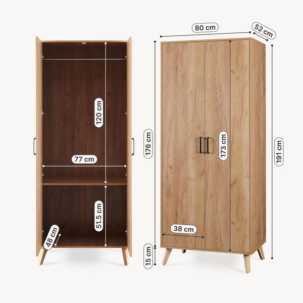Kleiderschrank Norg 191 x 80 x 52 cm 2 Türen 1 Fach Eicheoptik [en. casa] Bild 2
