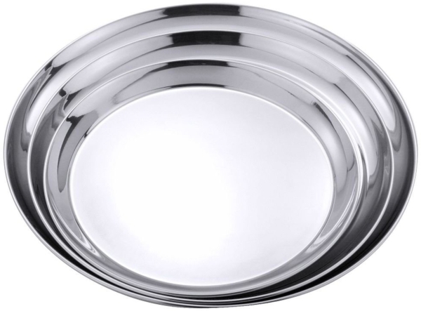 Contacto Tablett, Edelstahl, rund, Edelstahl, hochglänzend, gebördelter Rand, 30 cm