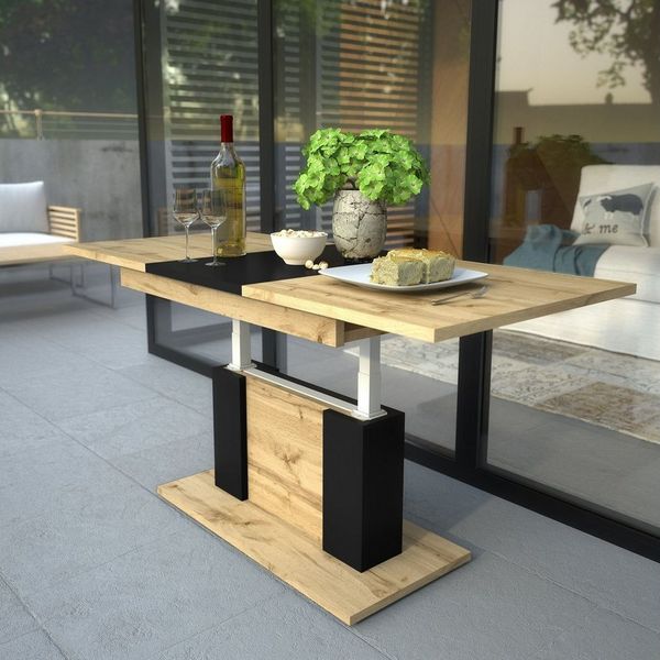designimpex Couchtisch Design DP-1 Eiche Wotan-Schwarz matt höhenverstellbar ausziehbar