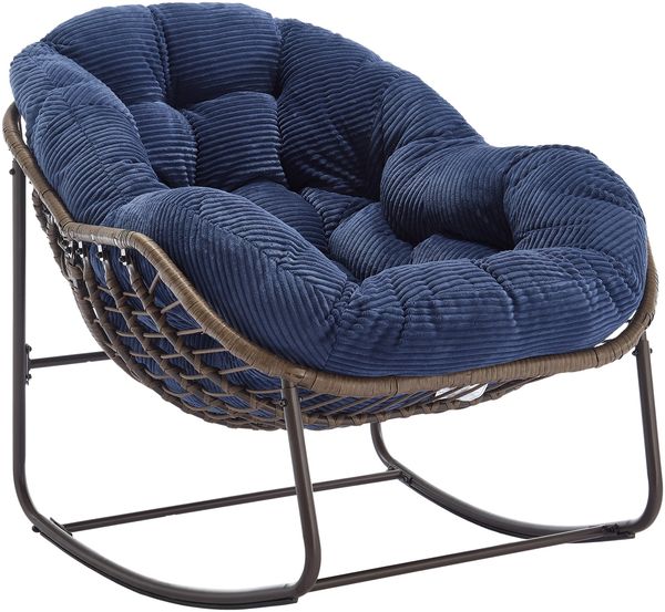 LVHOM Schaukelstuhl mit gepolstertem Kissen, Rattanstuhl mit Stahlrahmen, Lounge Sessel, Schaukelsessel, 1 St, für Balkon/Garten/Wohnzimmer/Schlafzimmer Bild 2