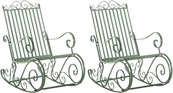 Schaukelstuhl ANNA 2er Set Antik Outdoor - 56x90x94cm, Metall, Antik-Grün | Gartenstuhl Liegestuhl Relaxstuhl Garten Terrasse