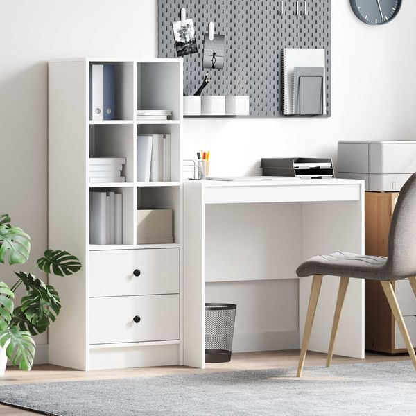 vidaXL Schreibtisch mit Schubladen mit Regal mit Speicher 2 pcs Weiß 3337353