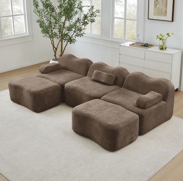 Modulares Sofa 70cm×288cm×167cm aus Samt – rahmenloses Wohnzimmersofa mit tiefer Sitzfläche und flexibler U- oder L-Form, Braun