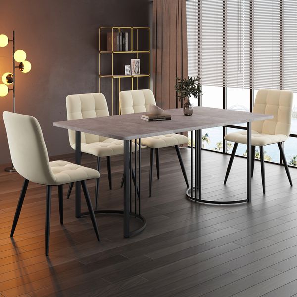 Esstischgruppe H 75 x T 80 x B 140 cm mit MDF-Tisch in Marmor-Optik und 4 Samtstühlen