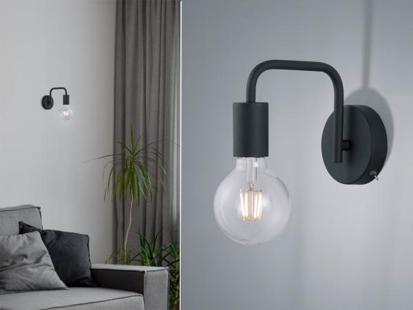 TRIO Leuchten LED Wandleuchte, LED wechselbar, innen klein-e mit Schalter Industrial minimalistisch Schwarz Höhe 15cm