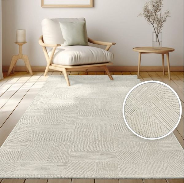 KADIMA DESIGN Teppich Unifarben Wohnzimmer schmutzabweisend Teppich Kurzflor, Läufer, Höhe: 13 mm, Florhöhe: 9 mm, Polypropylen, Polyester, Läufer, 80x150, Creme