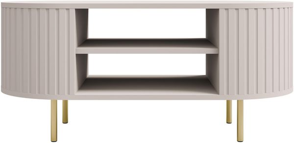 AX LIVING Kaffetisch Halay Beige, Moderne Rillenstruktur 100 cm, mit runden Kanten