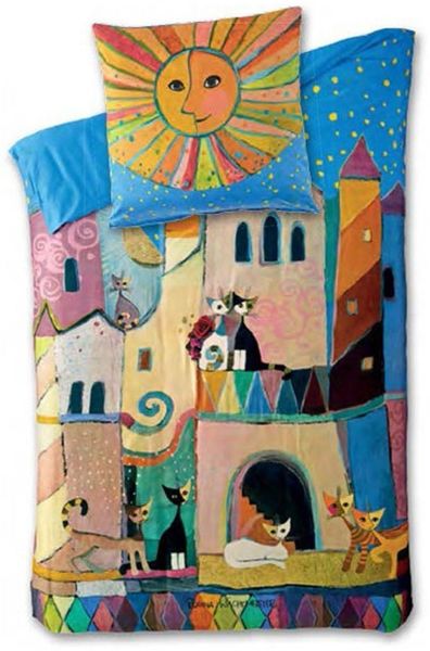 Rosina Wachtmeister Bettwäsche Little Town, Baumwolle, 2 teilig, Rosina Wachtmeister Bettwäsche Mako-Satin Baumwolle 135x200 80x80