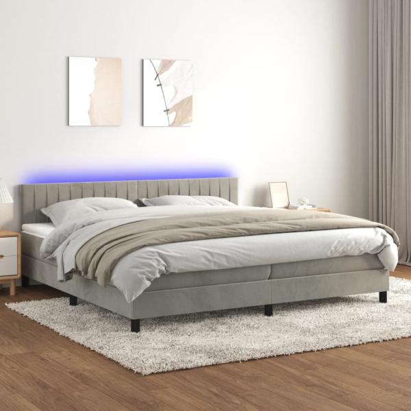 vidaXL Boxspringbett mit Matratze & LED Hellgrau 200x200 cm Samt, Härtegrad: H2 [3134543]