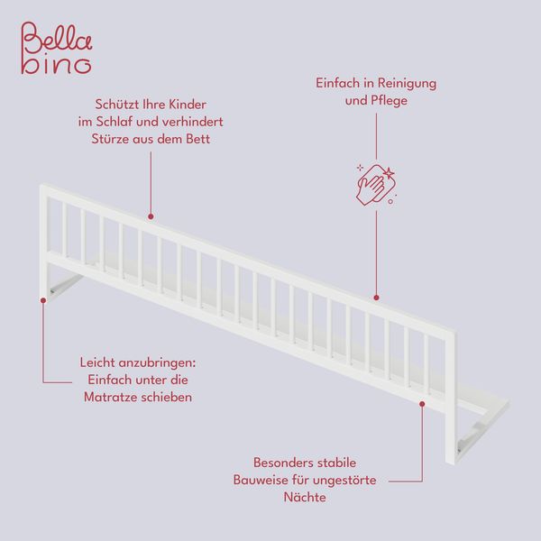 Bellabino 'Yuna' Bettschutzgitter, 37x140x33 cm, weiß lackiert, Kiefer Massivholz, Bettgitter für Kinderbetten Bild 3