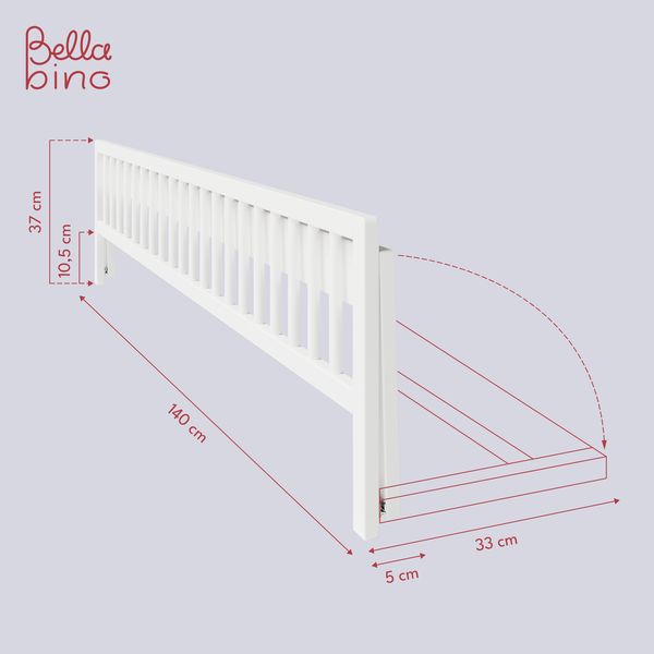 Bellabino 'Yuna' Bettschutzgitter, 37x140x33 cm, weiß lackiert, Kiefer Massivholz, Bettgitter für Kinderbetten Bild 5