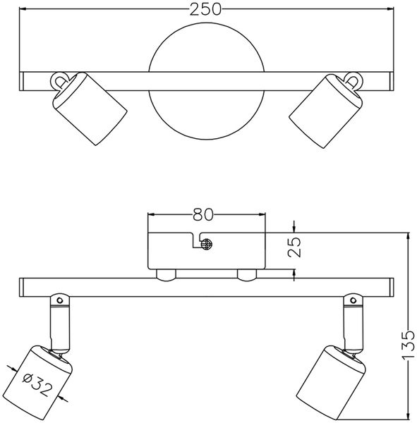 LED Deckenstrahler 2-flammig Metall Schwarz, Breite 25cm Bild 6
