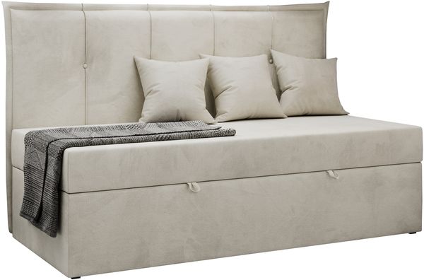 Kinderbett BANCO, Boxspringbetten für Kinderzimmer, Jugendbett, Einzelbett mit Matratze - Beige Velvet - Topper T25 Bild 4