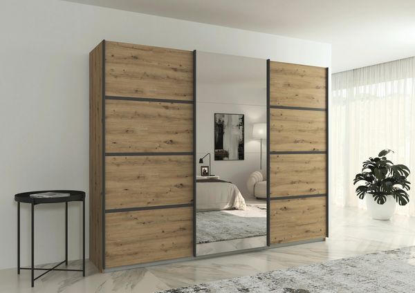 rauch Kleiderschrank Schwebetürenschrank OTTO´s Choice Garderobe Schrank TOP ANGEBOT Avola (3 verschiedene Ausstattungen BASIC/CLASSIC/PREMIUM (inkl. SOFT-CLOSE) mit eleganten Zierleisten in Chrom, Schwarz oder Weiß MADE IN GERMANY