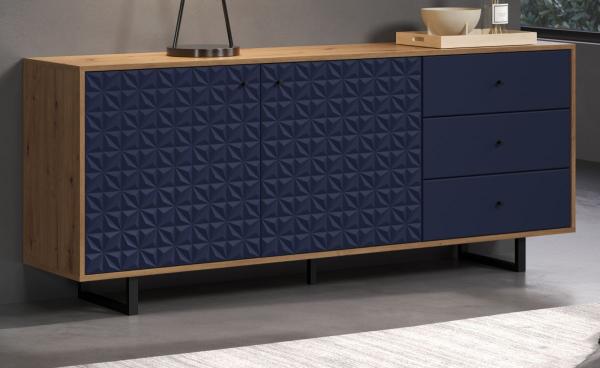 Sideboard Sentra in blau und Eiche Artisan 183 cm