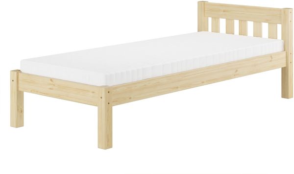 Singelbett Massivholz Kiefer unbehandelt 90x200 Zubehör wählbar V-60.38N-09Rollrost und Matratze inkl.