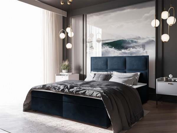 Boxspringbett Draban I, Blau, 140 x 200 cm