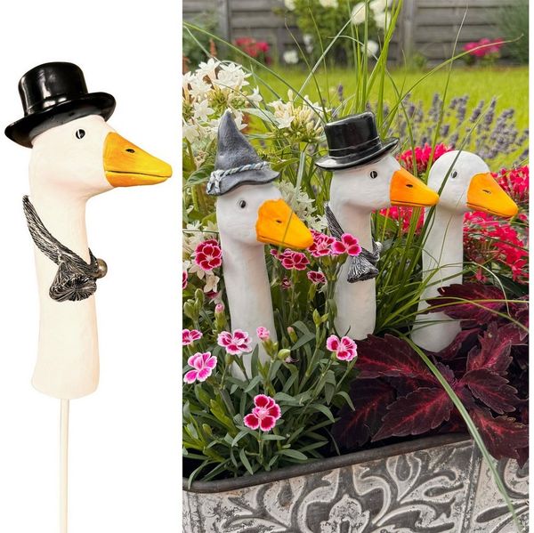 Online-Fuchs Gartenstecker BLUMENSTECKER Gartenfiguren Gänsehals, Gans (Ca. 16 bis 17 cm groß) Deko Beetstecker für draußen