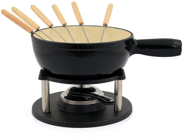 BBQ-Toro Fonduetopf 9-teiliges Gusseisen Fondue Set für 6 Personen, 2 L, emailliert, Gusseisen