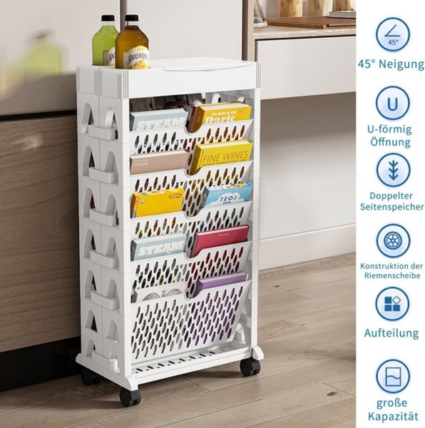 TWSOUL Bücherregal Multifunktionales mobiles Bücherregal, Bücherregal mit fünf Regalen, auch als Snackhalter verwendbar Bild 2