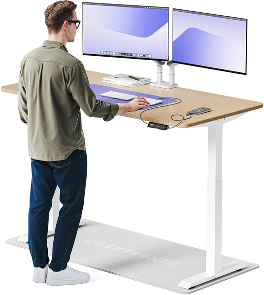 Desktronic HomeOne Elektrisch höhenverstellbarer Schreibtisch 160x80cm Bambus/Weiß mit Memory-Funktion, Anti-Kollisions Technologie, USB-A und USB-C-Ladeanschlüssen