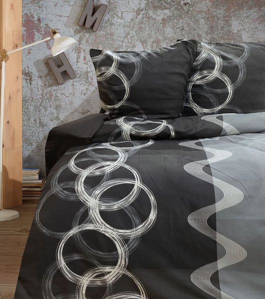 Buymax Bettwäsche Thermo Fleece Winterbettwäsche Sarah, Fleece, 2 teilig, 155x220 cm, Bettbezug Set, Kreise, Grau, Schwarz