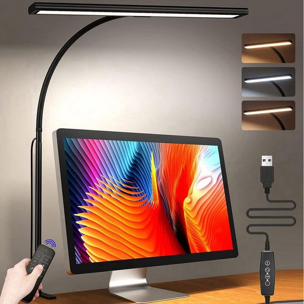 MUPOO LED Schreibtischlampe klemmbar Schreibtischlampe LED dimmbar,Flexibler Schwanenhals, Tischlampe mit timer,füR BüRo, Arbeitszimmer und Schneidert