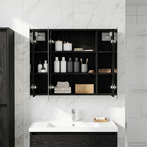 vidaXL Badezimmerspiegelschrank Schwarz Eichen-Optik 889168