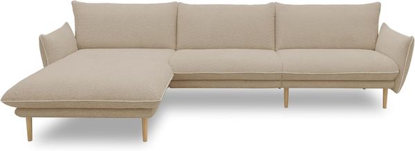 DOMO. collection Ecksofa Montes, Couch in L-Form, mit Taschenfederkern, bodenfreies Design, Holzfüße, Sofa, Longchair Links groß, 315 x 159 x 86 cm (BxTxH), Taupe