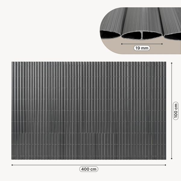 PVC Sichtschutzmatte Cefalu 100x400 cm 19mm Anthrazit [casa. pro] Bild 2
